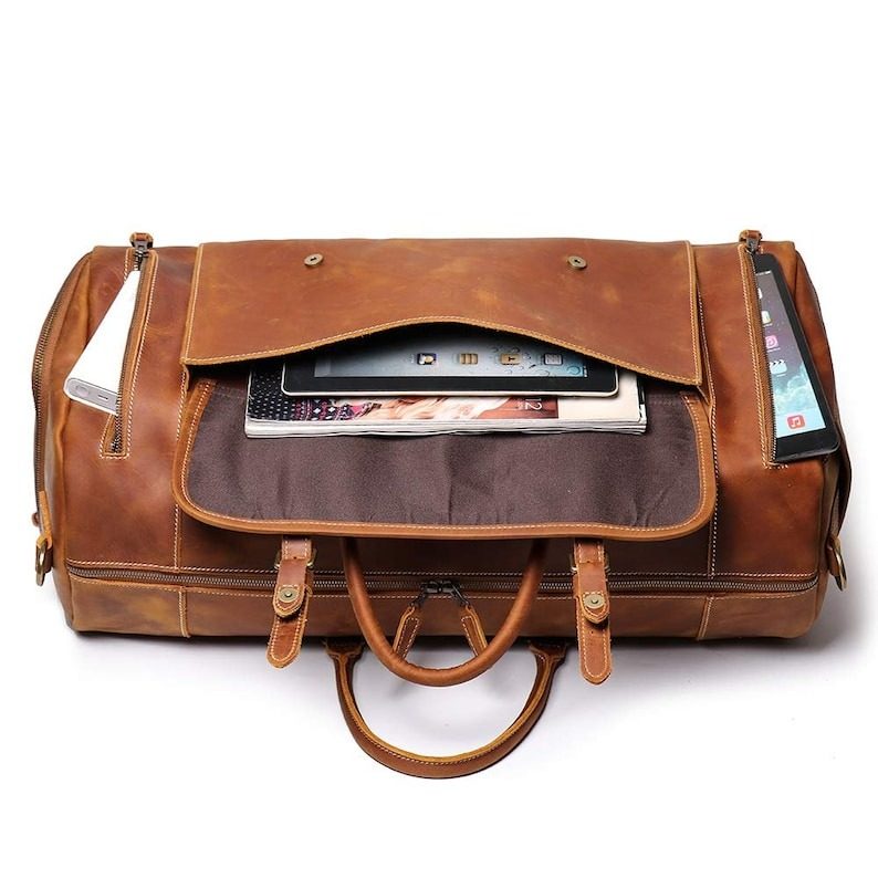 IndiFash: 20 inch Buffalo Leather Duffle Bag with Shoes Compartment| 100% Genuine Leather thumbnail 5