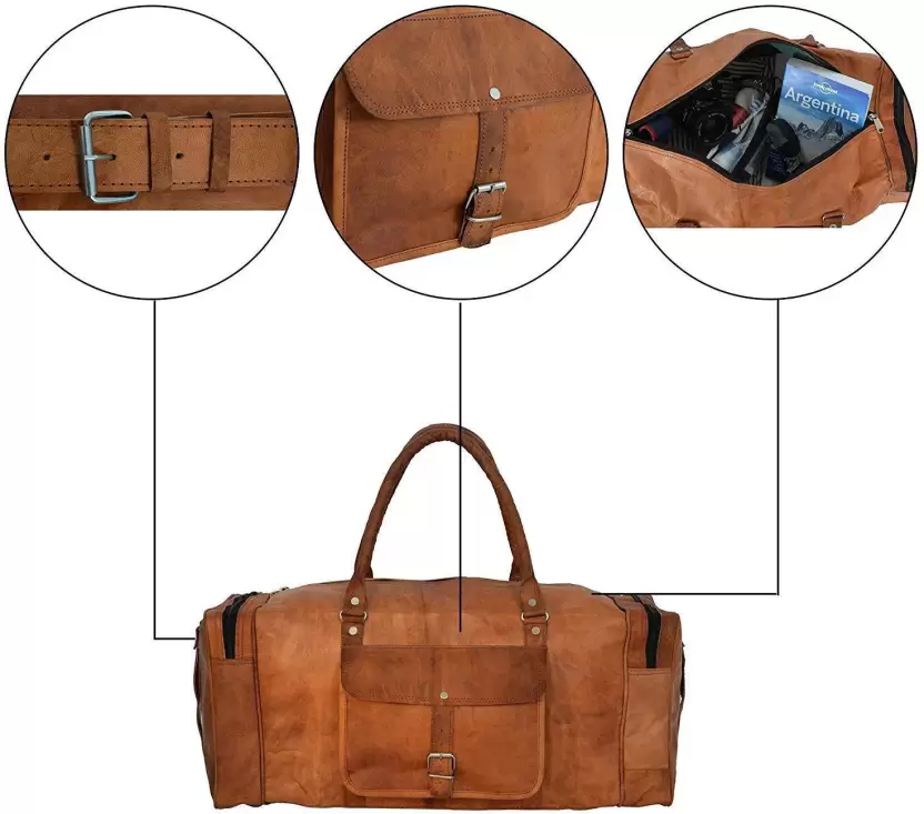 24 inch Buffalo Leather Duffle Bag with Shoes Compartment thumbnail 3