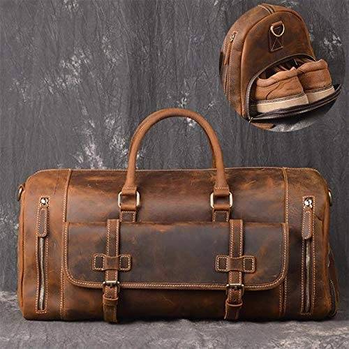 24 inch Buffalo Leather Duffle Bag with Shoes Compartment thumbnail 4