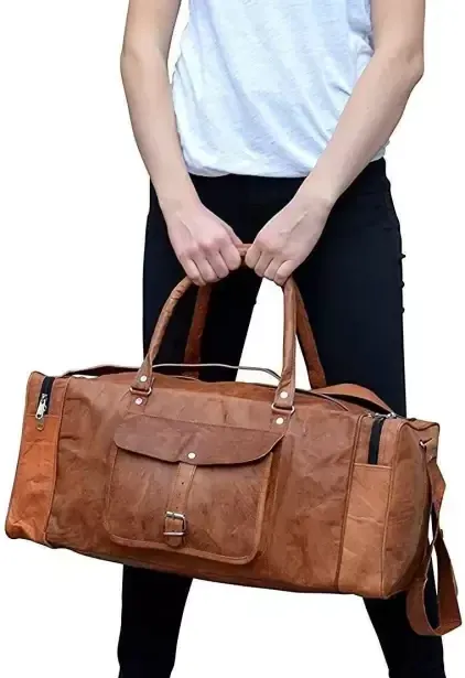 24 inch Buffalo Leather Duffle Bag with Shoes Compartment thumbnail 6