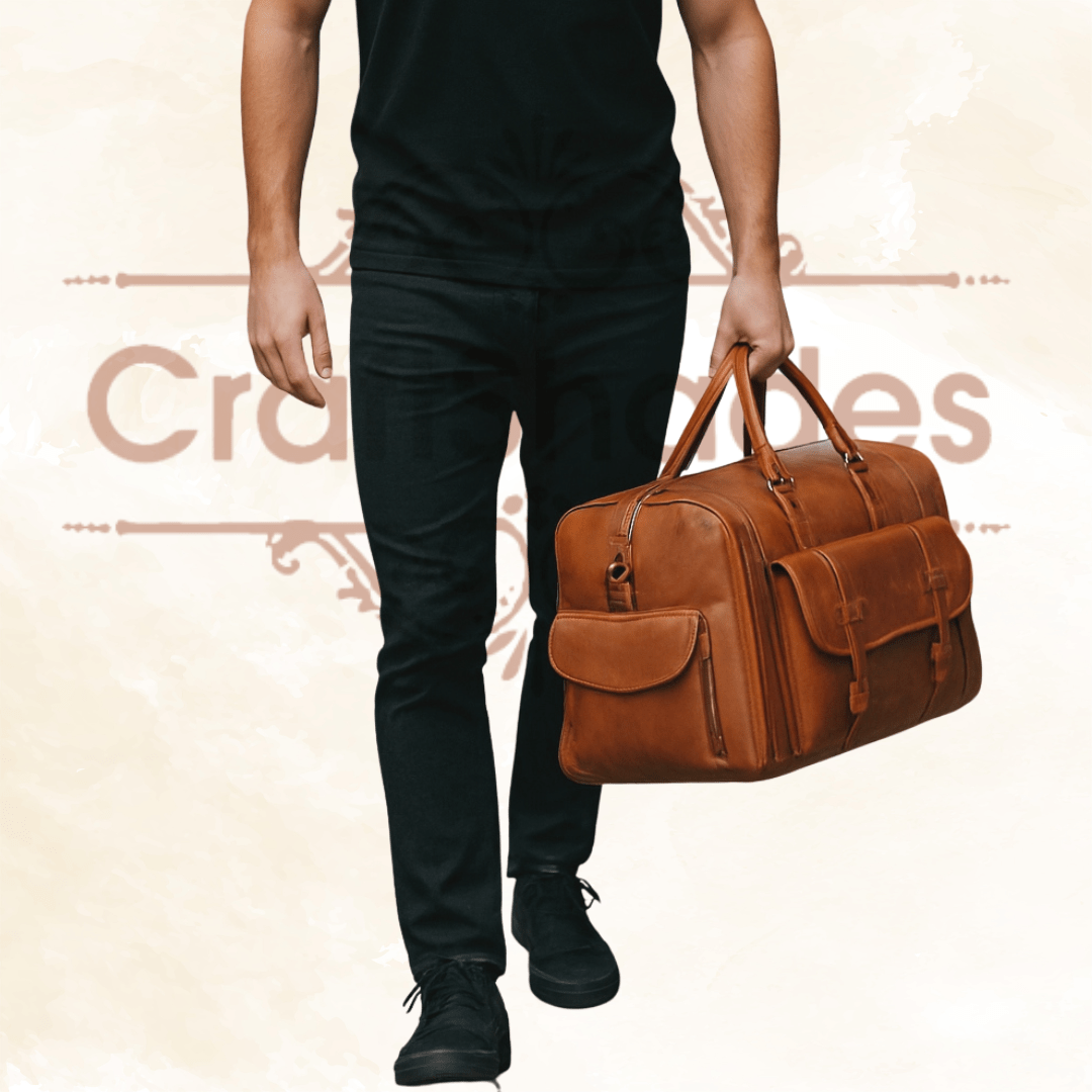 22 inch Buffalo Leather Duffle Bag with Shoes Compartment thumbnail 2