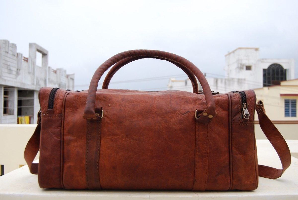 IndiFash - 22 Inch 3 Compartments (Expandable) Handcrafted Duffle Goat Leather Bag (Brown) | 100% Genuine Leather thumbnail 2