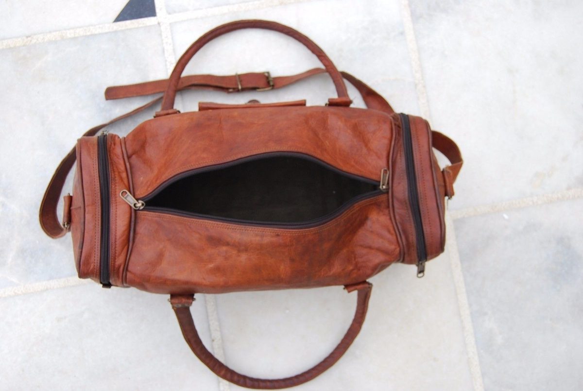 IndiFash - 22 Inch 3 Compartments (Expandable) Handcrafted Duffle Goat Leather Bag (Brown) | 100% Genuine Leather thumbnail 3