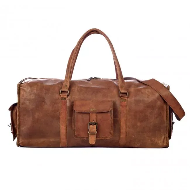 IndiFash - 22 Inches 4 Edges Handcrafted Duffle Goat Leather Bag | 100% Genuine Leather Bag