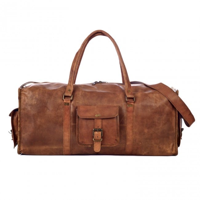 IndiFash - 22 Inches 4 Edges Handcrafted Duffle Goat Leather Bag | 100% Genuine Leather Bag thumbnail 3