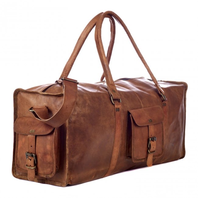 IndiFash - 22 Inches 4 Edges Handcrafted Duffle Goat Leather Bag | 100% Genuine Leather Bag thumbnail 4