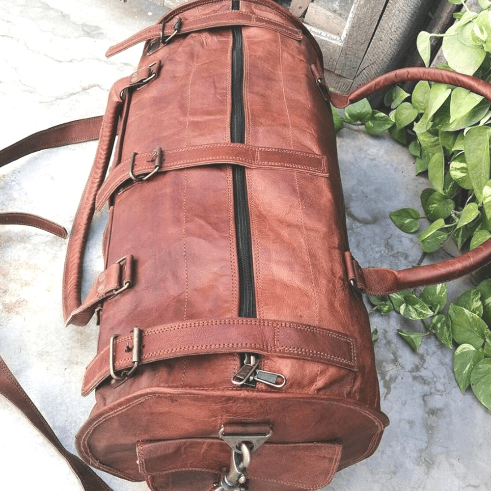 IndiFash - 3 Outer Pockets 24″ (Expandable) Edge Handcrafted Duffle Goat Leather Bag | 100% Genuine Leather thumbnail 4