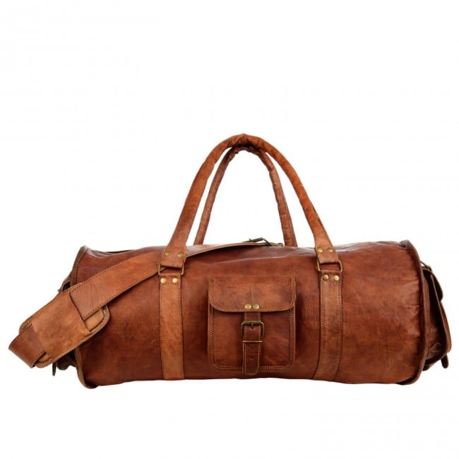 IndiFash - Handcrafted 28″ Curved Duffle Leather Bag | 100 Genuine Leather