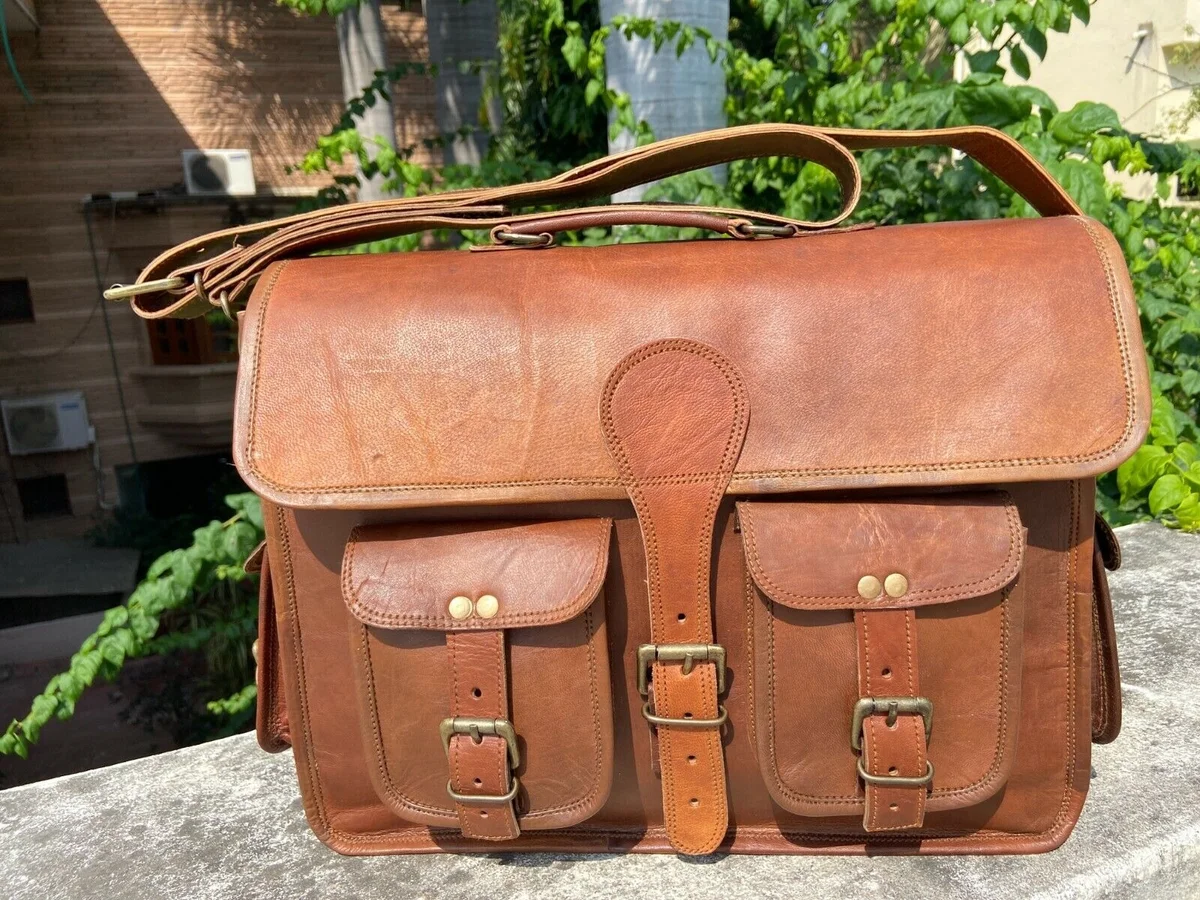 IndiFash - 16 Inch Handcrafted Briefcase Goat Leather Bag | 100% Genuine Leather