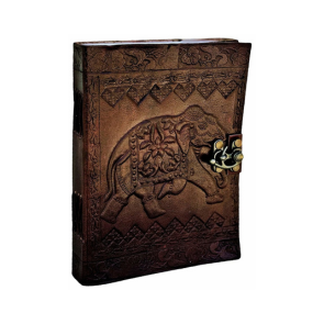 IndiFash - Metal Lock Vintage Brown Embossed Elephant Design 7″5 Handcrafted Leather Journal/Diary 200 page | 100% Genuine Leather