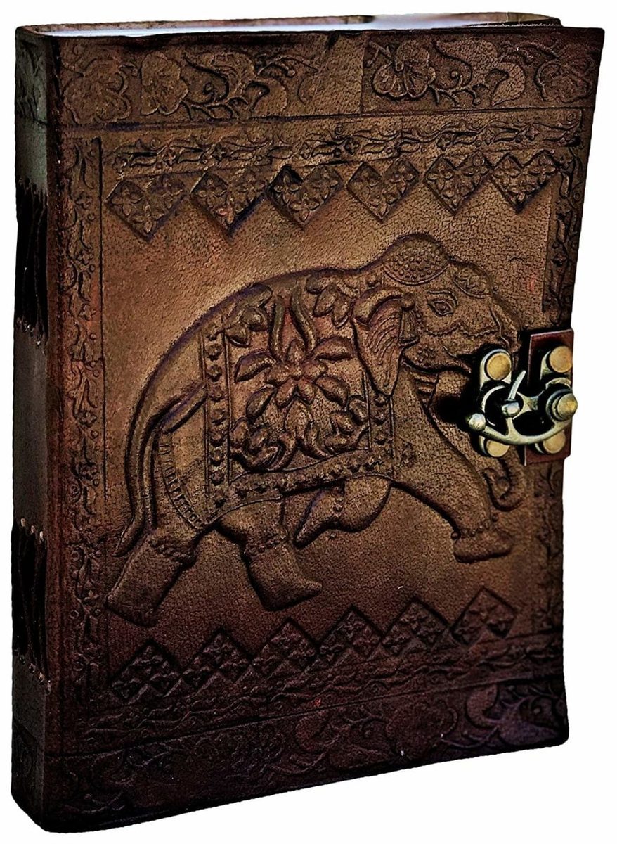 IndiFash - Metal Lock Vintage Brown Embossed Elephant Design 7″5 Handcrafted Leather Journal/Diary 200 page | 100% Genuine Leather thumbnail 3