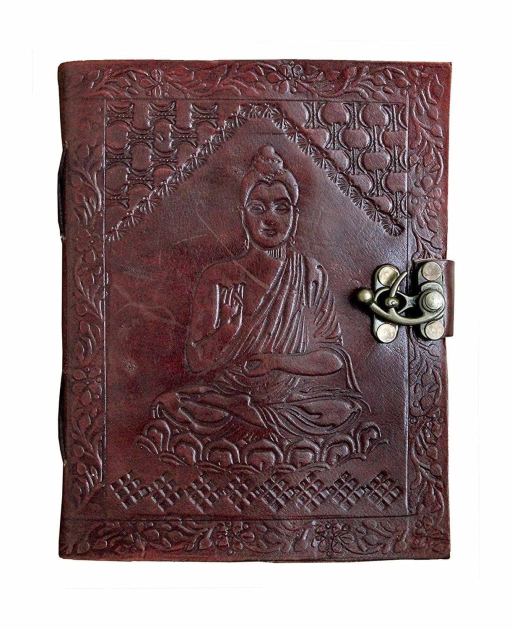 IndiFash - Metal Lock Brown Engraved Gautam Buddha Design 7″5 Handcrafted Leather Journal/Diary 100 page | 200% Genuine Leather thumbnail 3