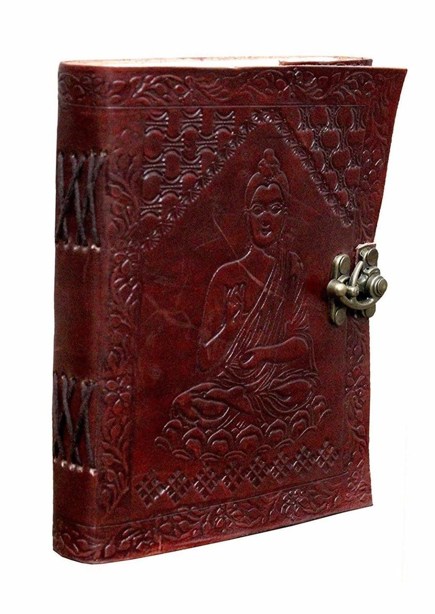 IndiFash - Metal Lock Brown Engraved Gautam Buddha Design 7″5 Handcrafted Leather Journal/Diary 100 page | 200% Genuine Leather thumbnail 5