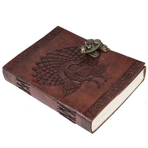 IndiFash - Metal Lock Brown Engraved Peacock Design 7″5 Handcrafted Leather Journal/Diary 200 page | 100% Genuine Leather thumbnail 2