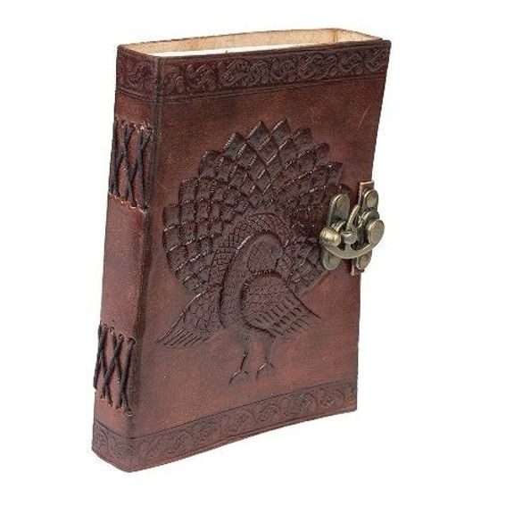 IndiFash - Metal Lock Brown Engraved Peacock Design 7″5 Handcrafted Leather Journal/Diary 200 page | 100% Genuine Leather thumbnail 4