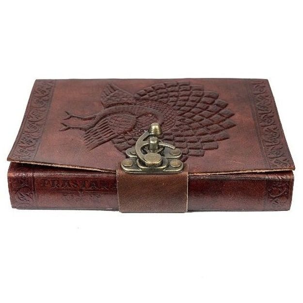 IndiFash - Metal Lock Brown Engraved Peacock Design 7″5 Handcrafted Leather Journal/Diary 200 page | 100% Genuine Leather thumbnail 5