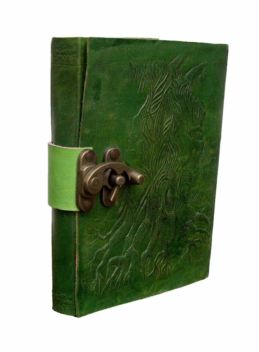 IndiFash - Metal Lock Dark Green Embossed Design 7″5 Handcrafted Leather Journal/Diary 200 page | 100% Genuine Leather thumbnail 3