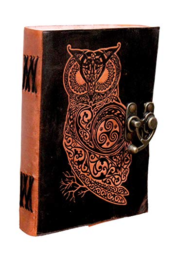 IndiFash - Metal Lock Orange Owl Design 7″5 Handcrafted Leather Journal/Diary 200 page | 100% Genuine Leather
