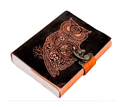 IndiFash - Metal Lock Orange Owl Design 7″5 Handcrafted Leather Journal/Diary 200 page | 100% Genuine Leather thumbnail 3