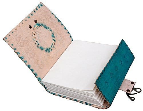 IndiFash - Metal Lock Single Stone Aqua Blue Embossed Design 7″5 Handcrafted Leather Journal/Diary 200 page | 100% Genuine Leather thumbnail 2