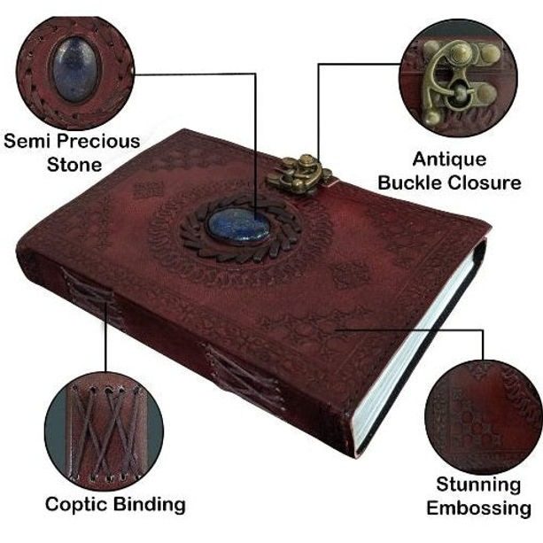 IndiFash - Metal Lock Single Stone Brown Embossed Design 7″5 Handcrafted Leather Journal/Diary 200 page | 100% Genuine Leather thumbnail 5