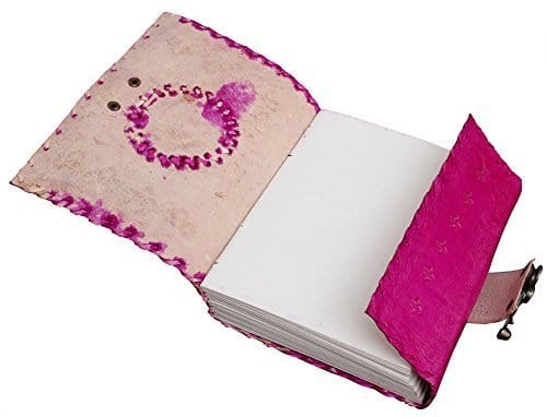 IndiFash - Metal Lock Single Stone Pink Embossed Design 7″5 Handcrafted Leather Journal/Diary 200 page | 100% Genuine Leather thumbnail 2