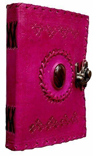 IndiFash - Metal Lock Single Stone Pink Embossed Design 7″5 Handcrafted Leather Journal/Diary 200 page | 100% Genuine Leather thumbnail 3
