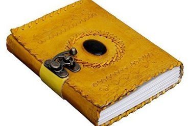 IndiFash - Metal Lock Single Stone Yellow Embossed Design 7″5 Handcrafted Leather Journal/Diary 100 page | 100% Genuine Leather