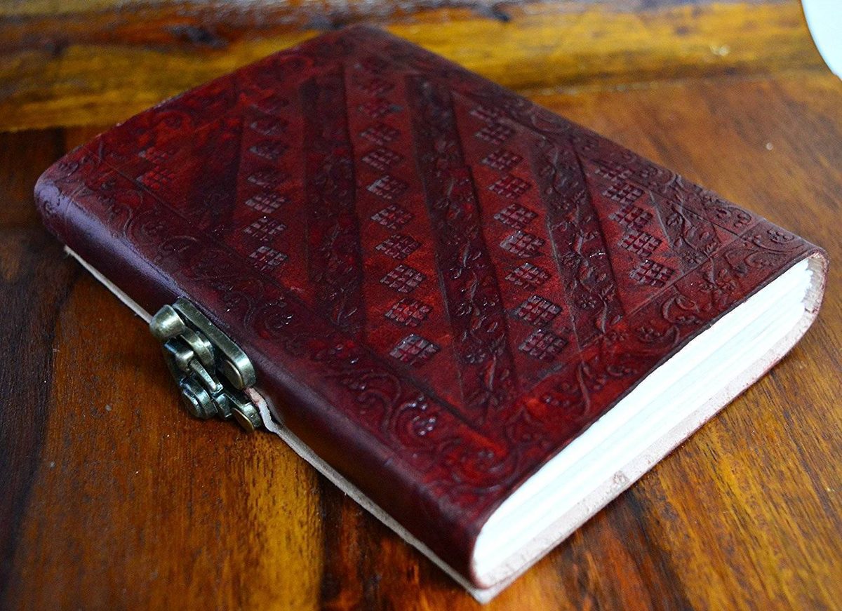 IndiFash - Side Lock Square Embossed Unique Design 7″5 Handcrafted Leather Journal/Diary 200 page | 100% Genuine Leather