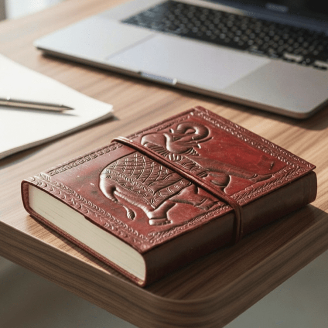 IndiFash - Vintage Elephant Embossed Unique Design 7″5 Handcrafted Leather Journal/Diary 200 page | 100% Genuine Leather