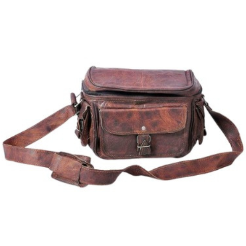IndiFash - 9 Inch Unique Handcrafted Leather Camera Bag | 100% Genuine Leather