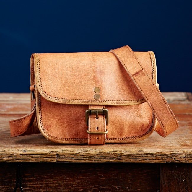 IndiFash - 9″7 Single Strip Handcrafted Mini Messenger Leather Bag | 100% Genuine Leather
