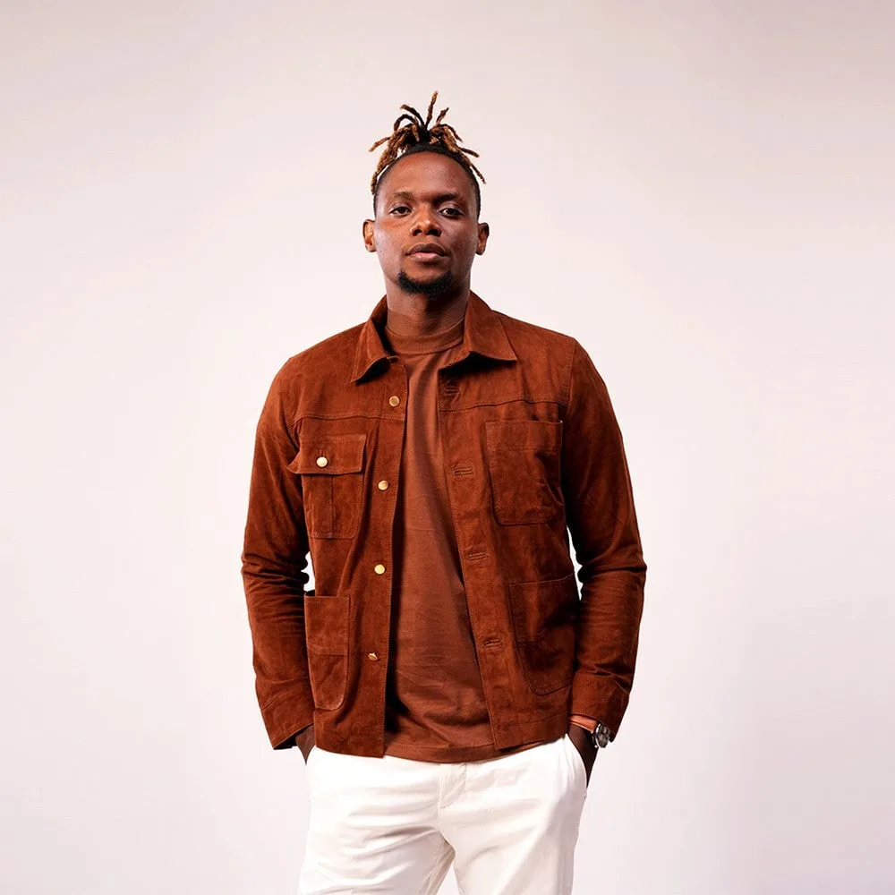 90 FEET Raj Suede Mens Brown Shacket