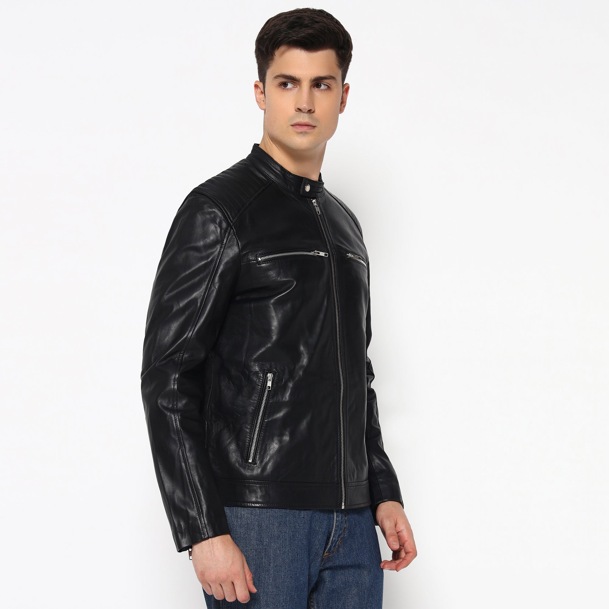 Adventure Black Leather Biker Jacket thumbnail 25