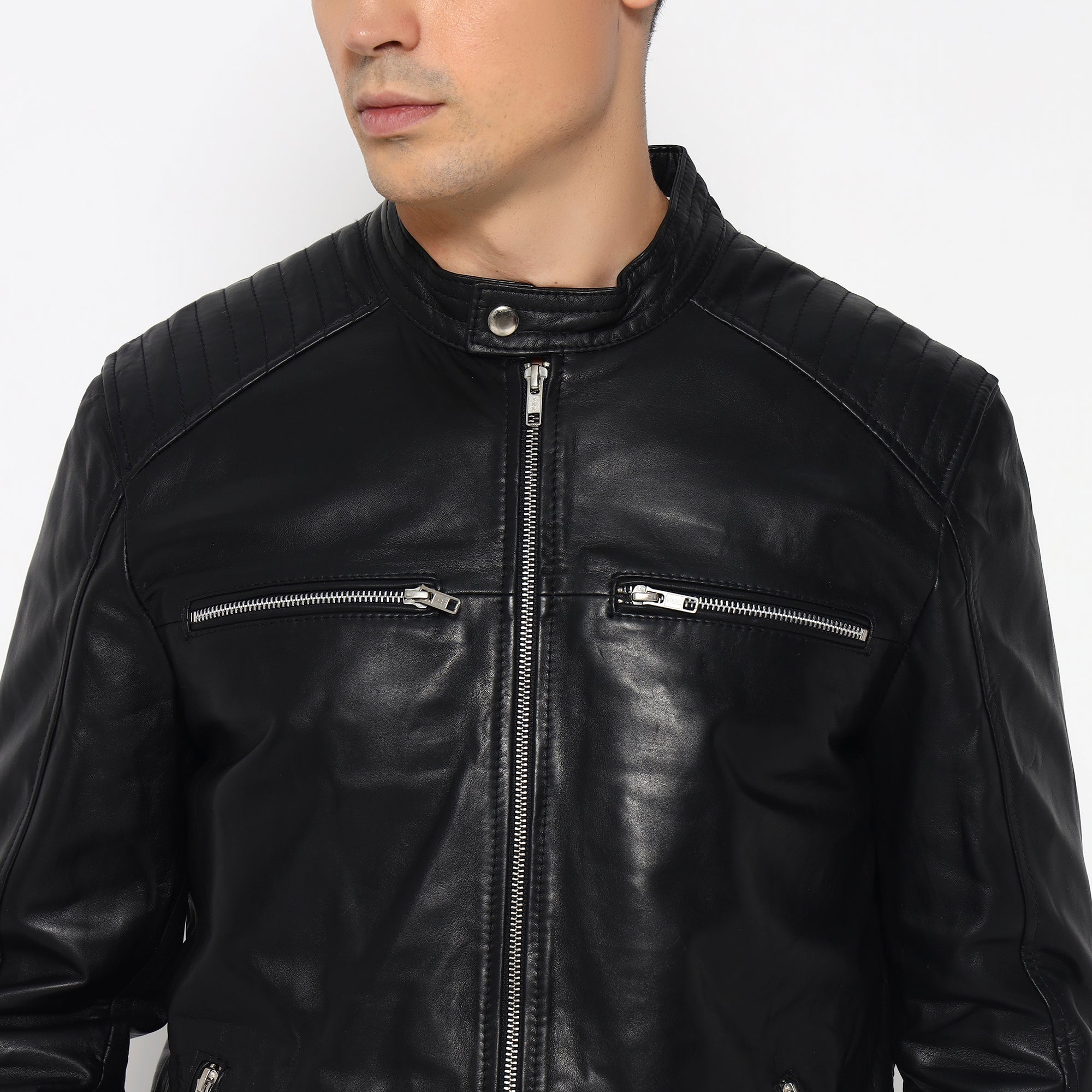 Adventure Black Leather Biker Jacket thumbnail 30