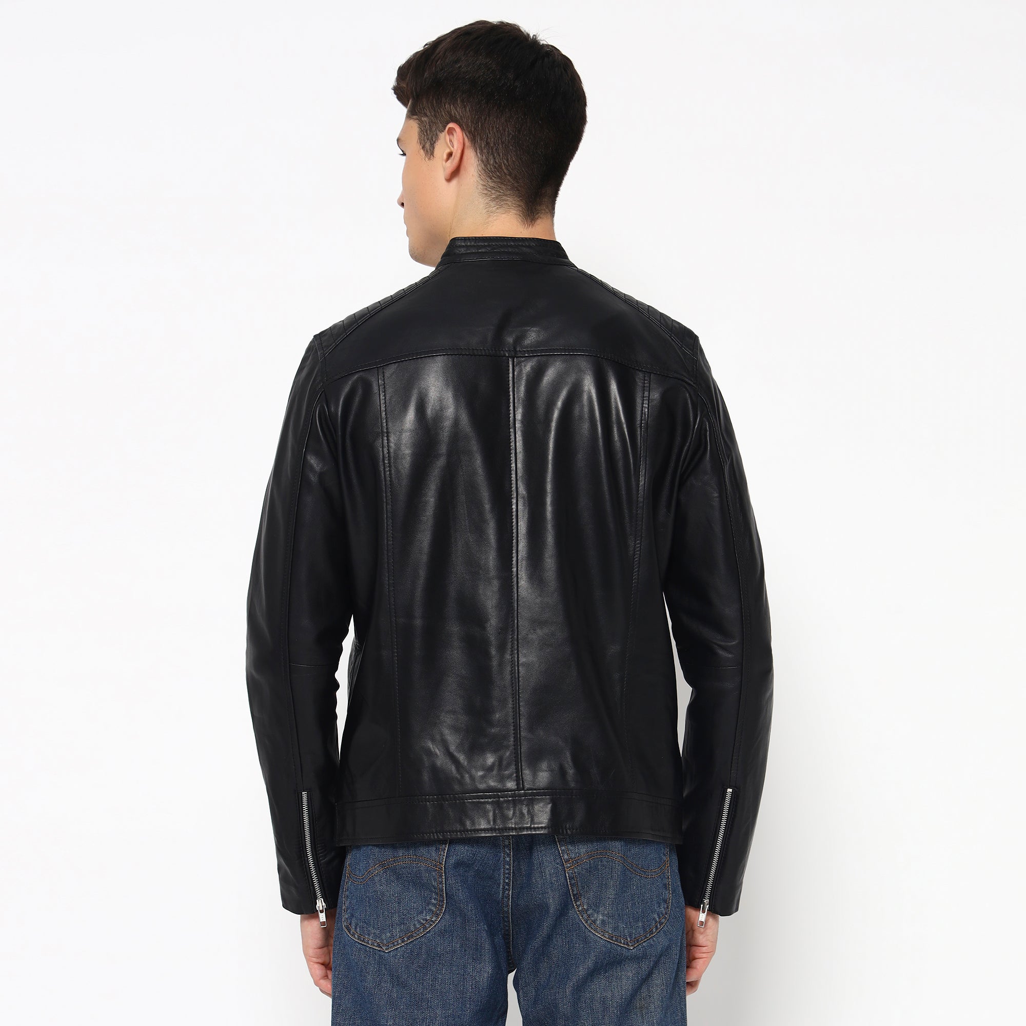 Adventure Black Leather Biker Jacket thumbnail 33