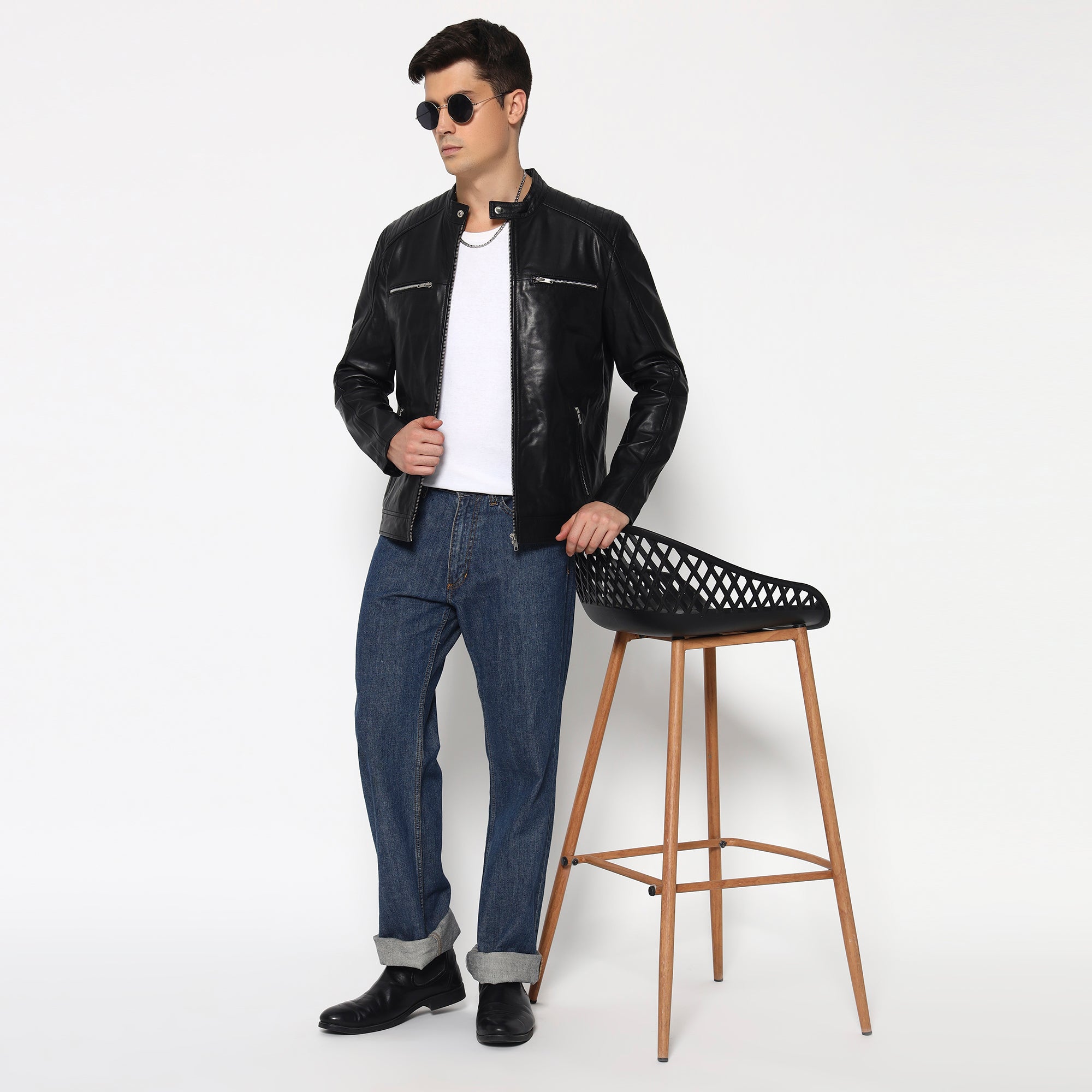Adventure Black Leather Biker Jacket thumbnail 7