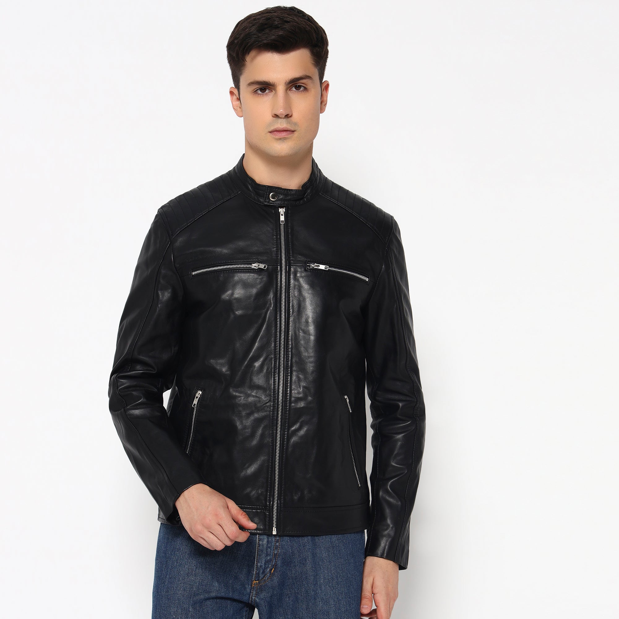 Adventure Black Leather Biker Jacket thumbnail 8