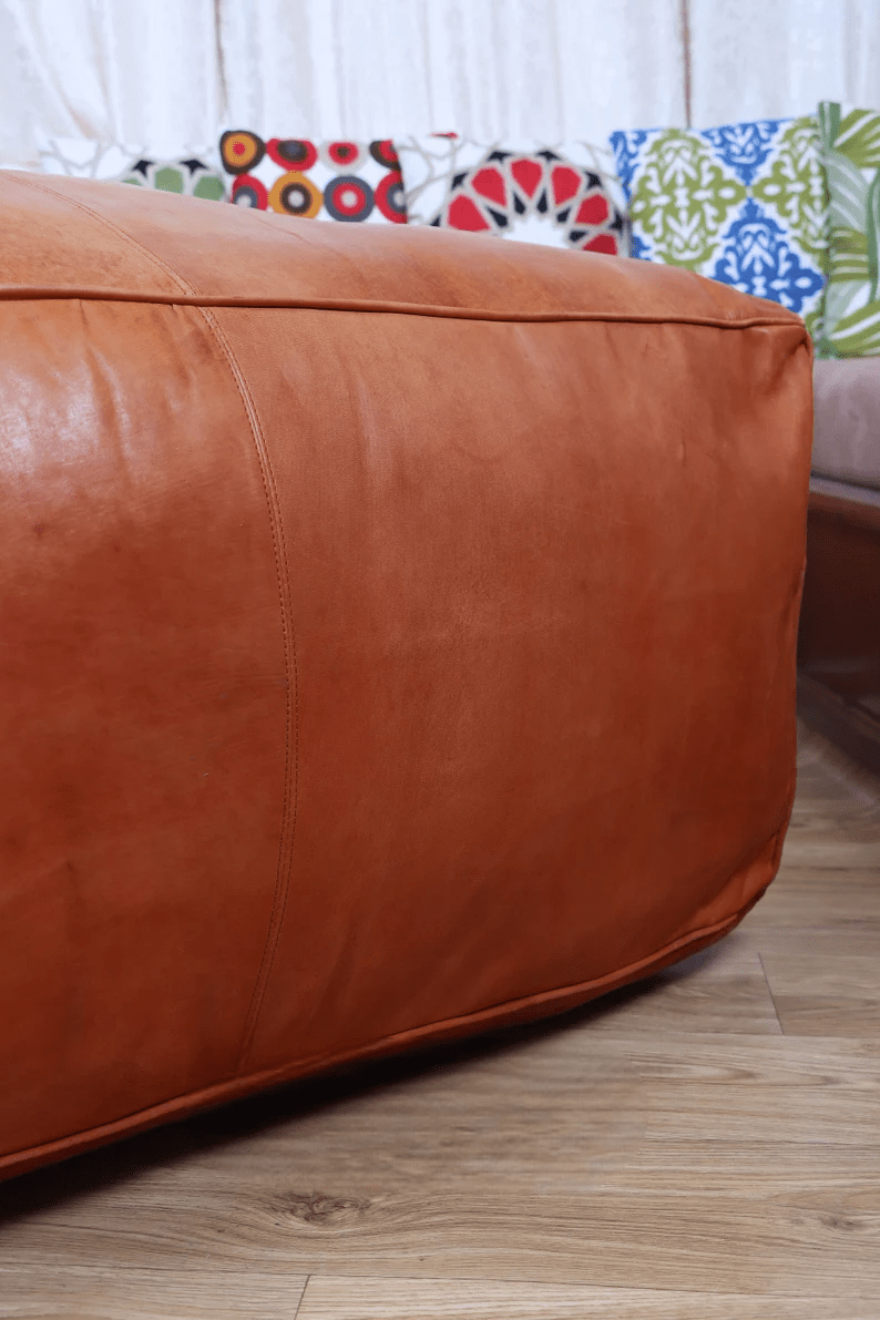Amazing square Ottoman Pouffe Moroccan leather | thumbnail 3