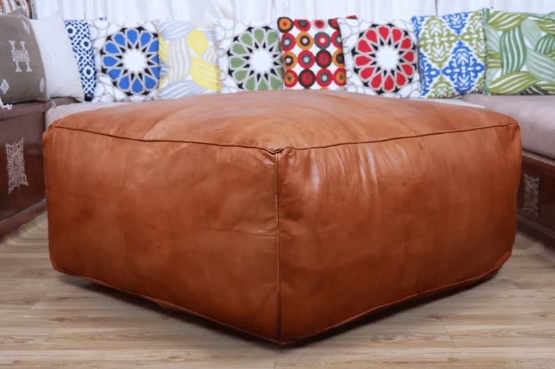 Amazing square Ottoman Pouffe Moroccan leather | thumbnail 4