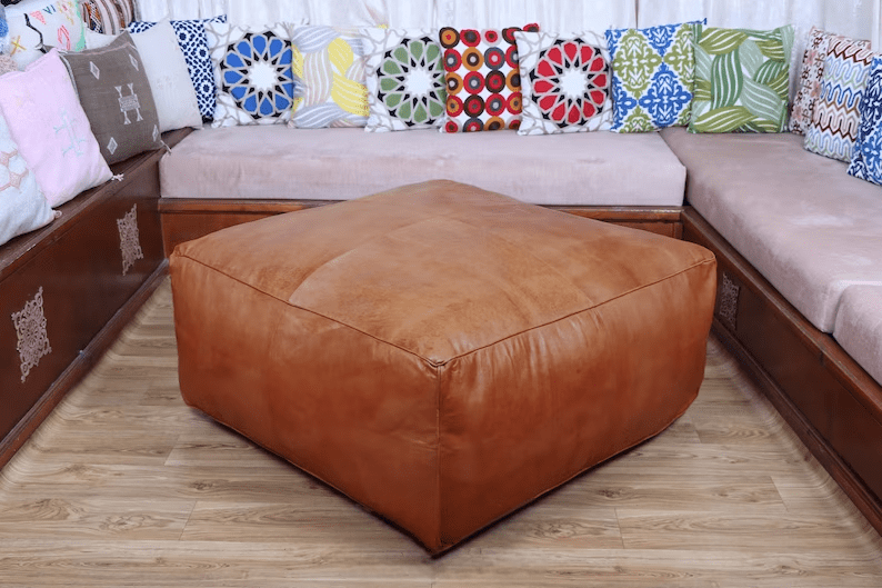 Amazing square Ottoman Pouffe Moroccan leather | thumbnail 5