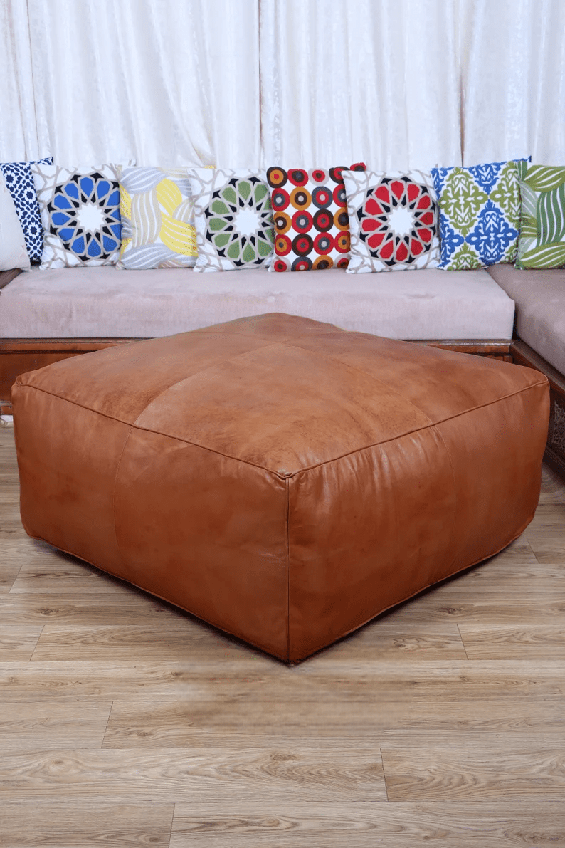 Amazing square Ottoman Pouffe Moroccan leather | thumbnail 6