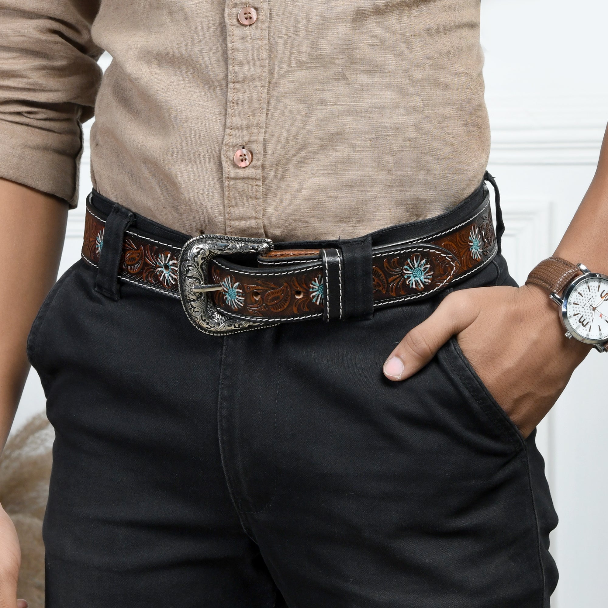 Antique Style Western Leather Belt thumbnail 32