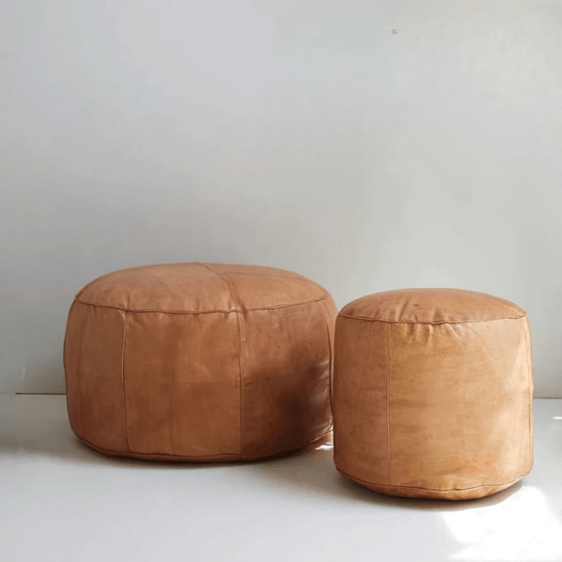Authentic Round Moroccan Leather Pouf