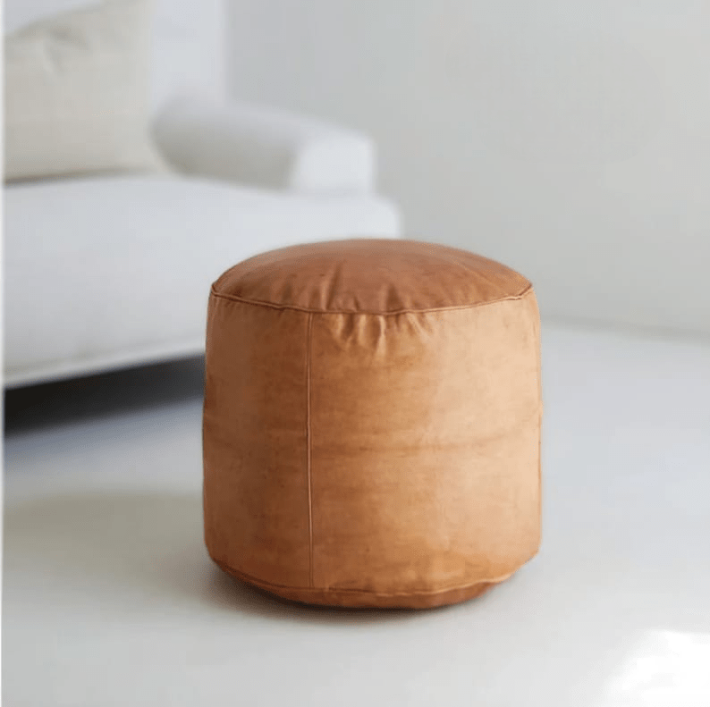 Authentic Round Moroccan Leather Pouf thumbnail 2