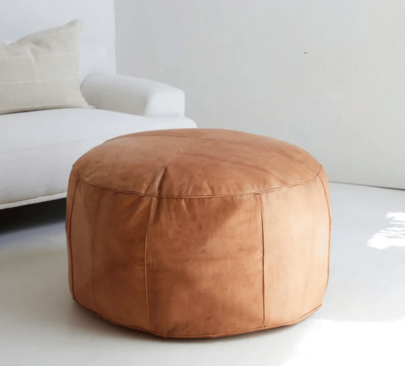Authentic Round Moroccan Leather Pouf thumbnail 3