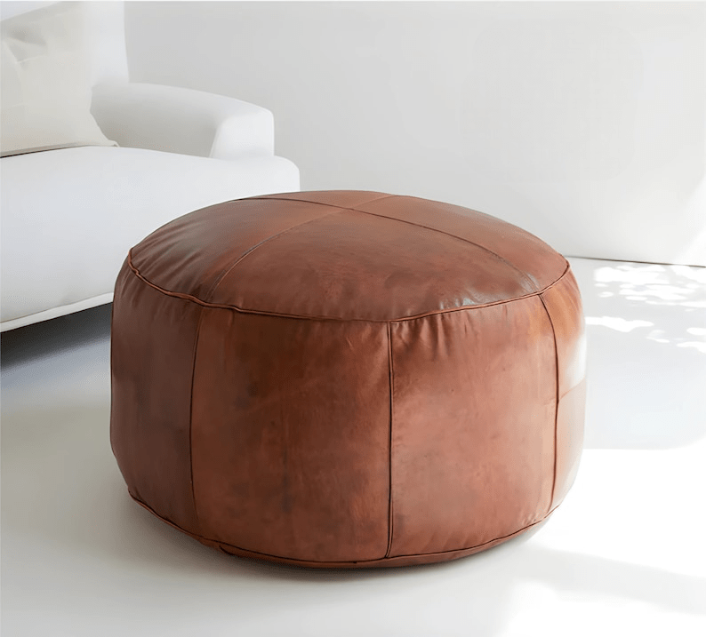 Authentic Round Moroccan Leather Pouf thumbnail 4