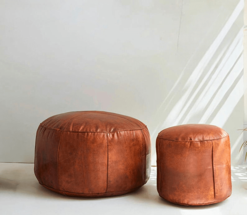 Authentic Round Moroccan Leather Pouf thumbnail 5