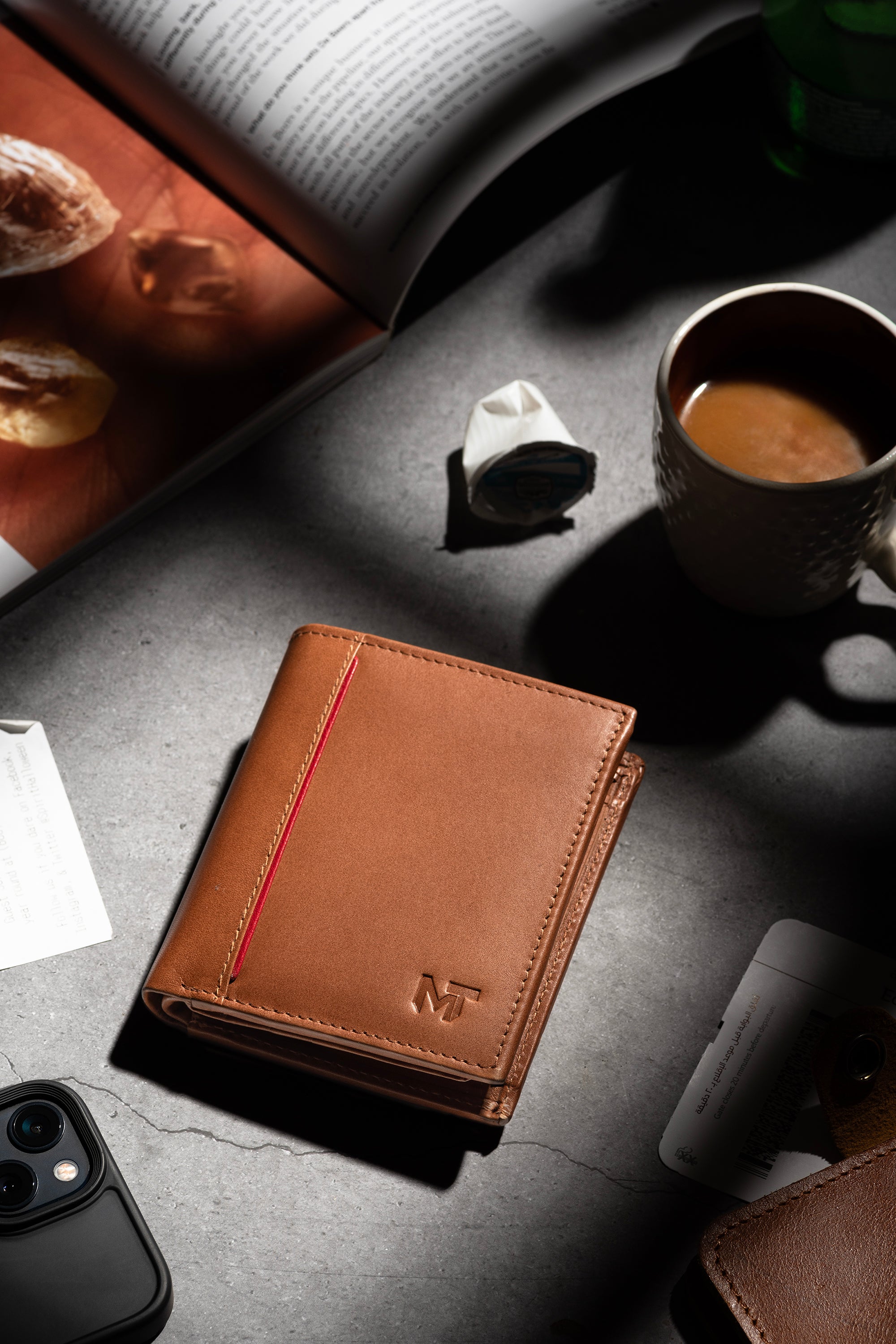 Bifold Mens Wallet With Red Stripe