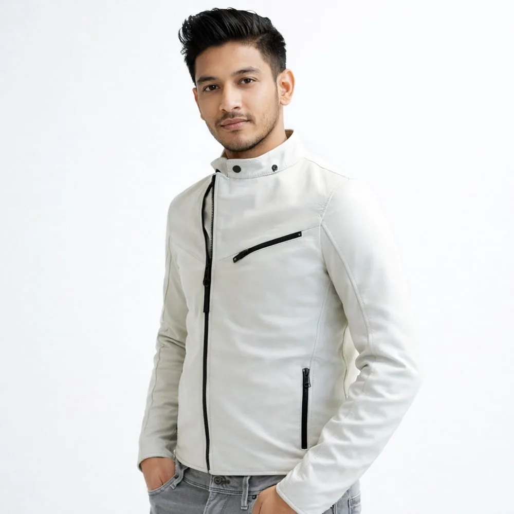 Bila White Genuine Leather Jacket for Men-B